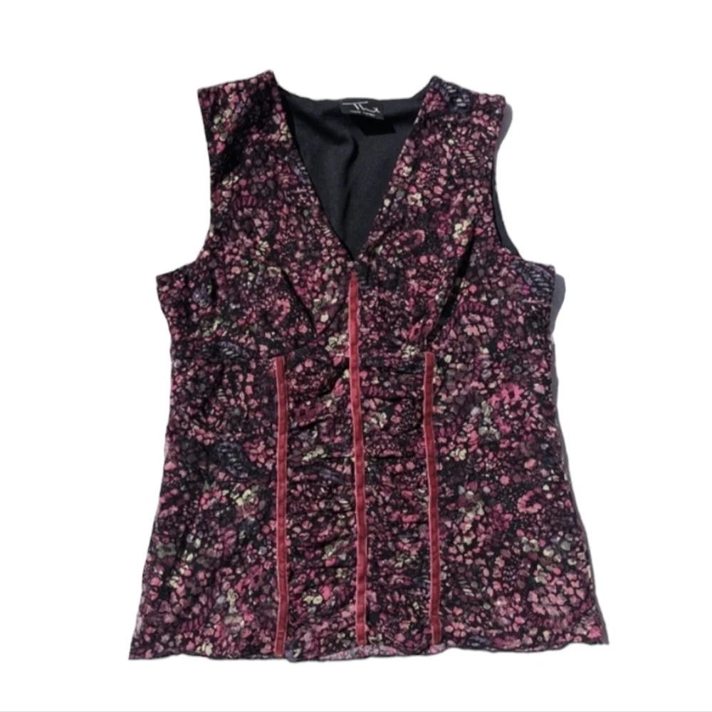 Y2K Vintage Sleeveless Floral Tank Top with Velvet Lines - Large Woman